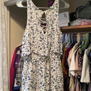 American Eagle Romper Small White Floral Criss Cross Neck Overlay Top